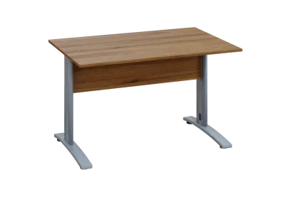 EPK 18 - 12 stůl kancelářský, kovová podnož stříbrná, deska 18 mm, široký 1200 mm, ořech světlý